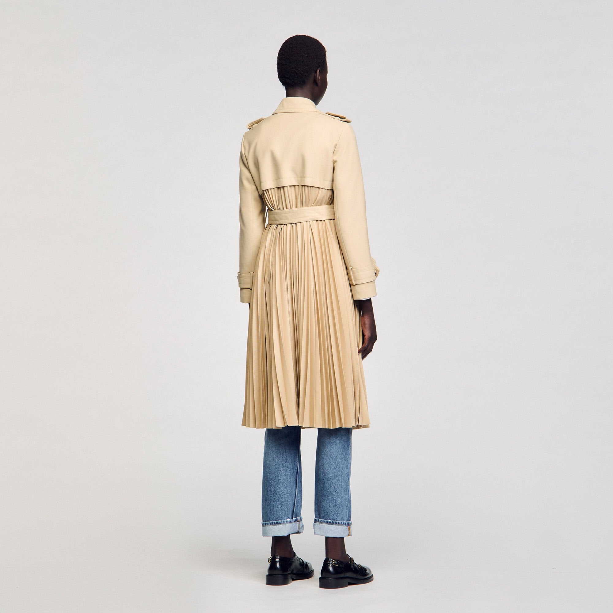 Pleated trench coat with belt Beige Sandro Women