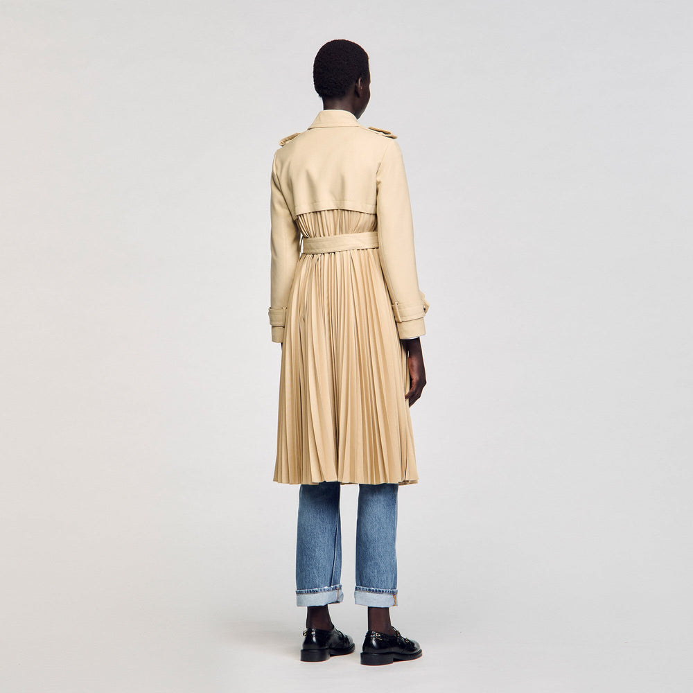 Pleated trench coat with belt Beige Sandro Women