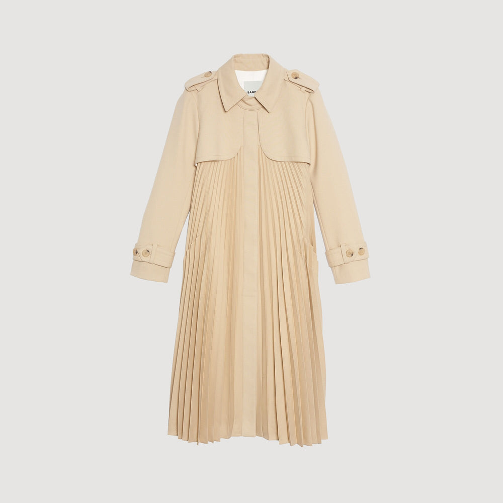 Pleated trench coat with belt Beige Sandro Women