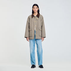 Check coat with velvet collar Brown Sandro Women