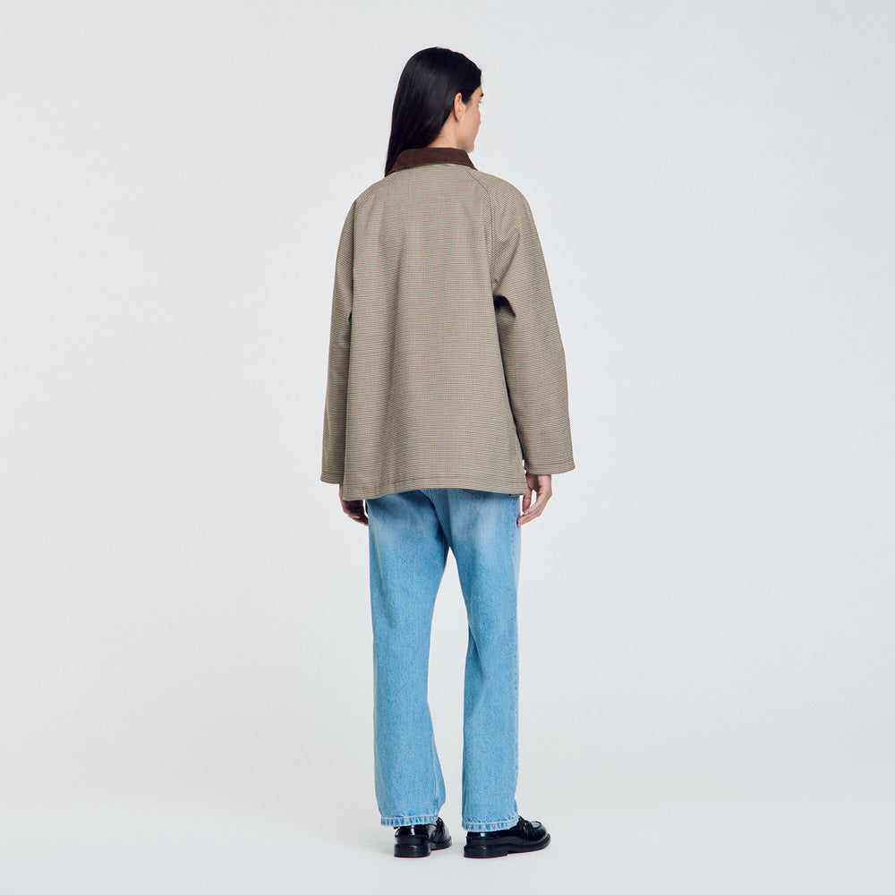 Check coat with velvet collar Brown Sandro Women
