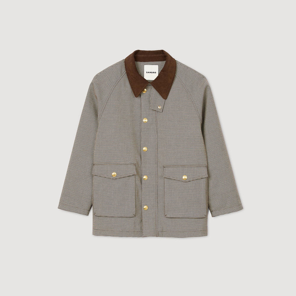 Check coat with velvet collar Brown Sandro Women
