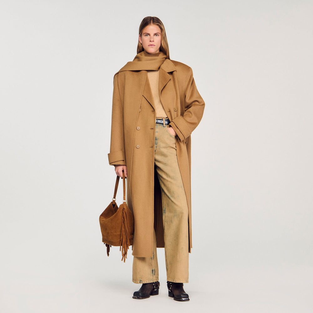 Oversized Wool Coat Camel Sandro Women