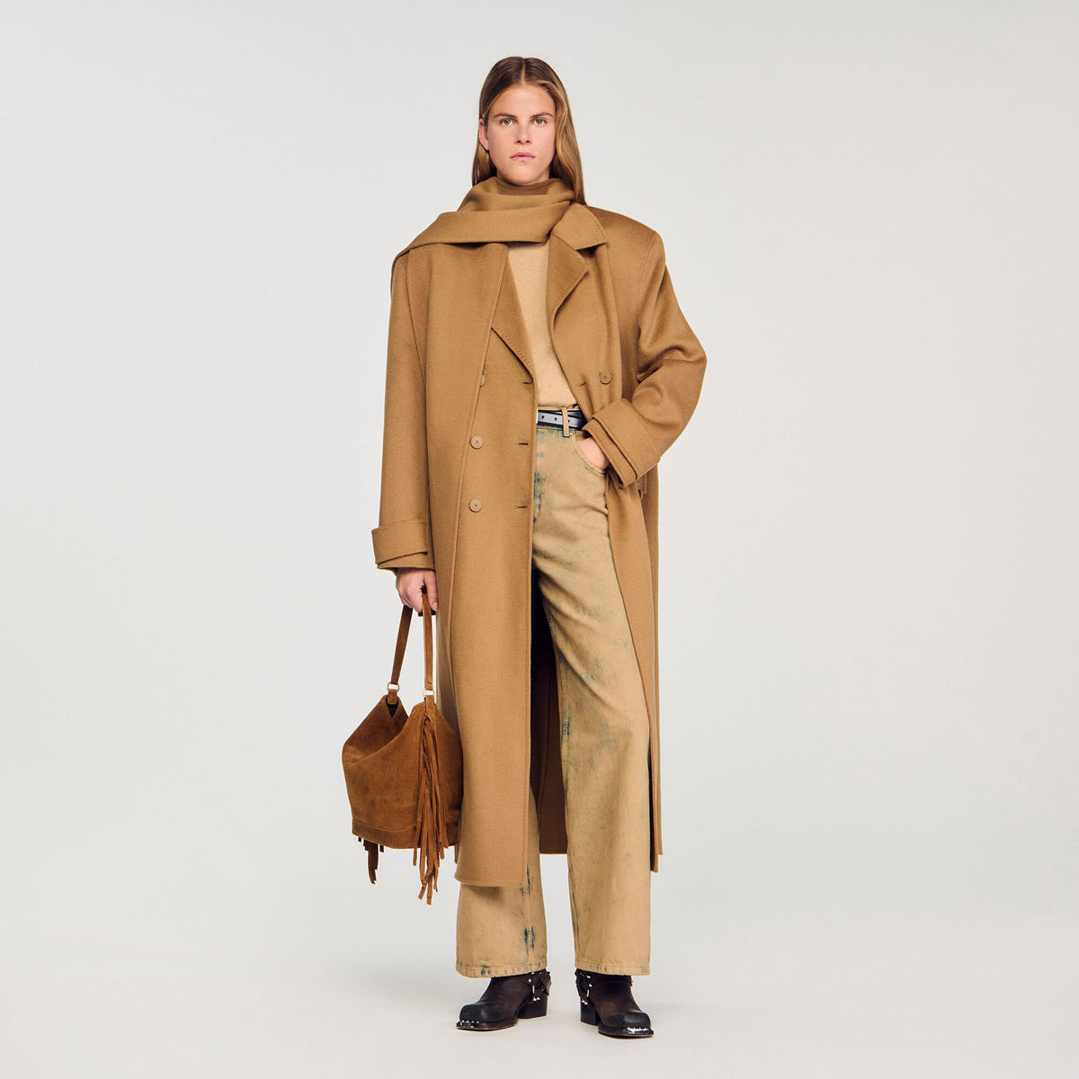 Oversized Wool Coat Camel Sandro Women