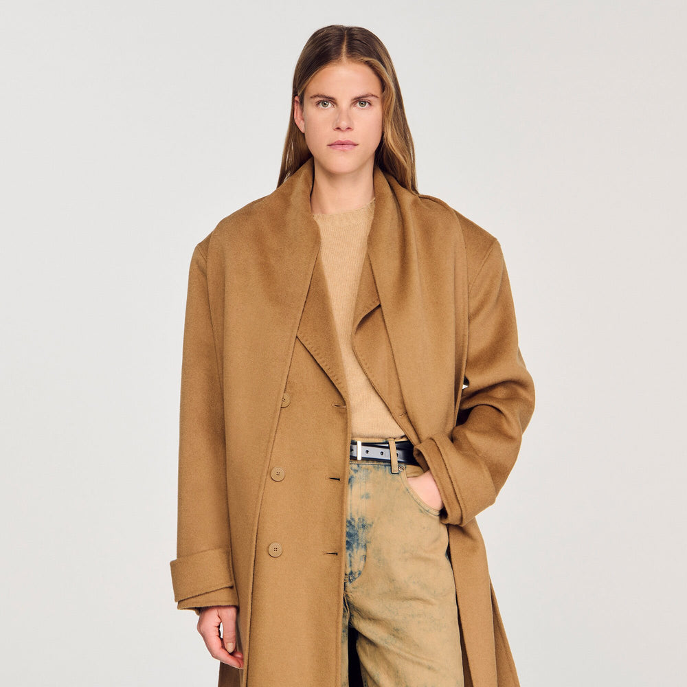 Oversized Wool Coat Camel Sandro Women