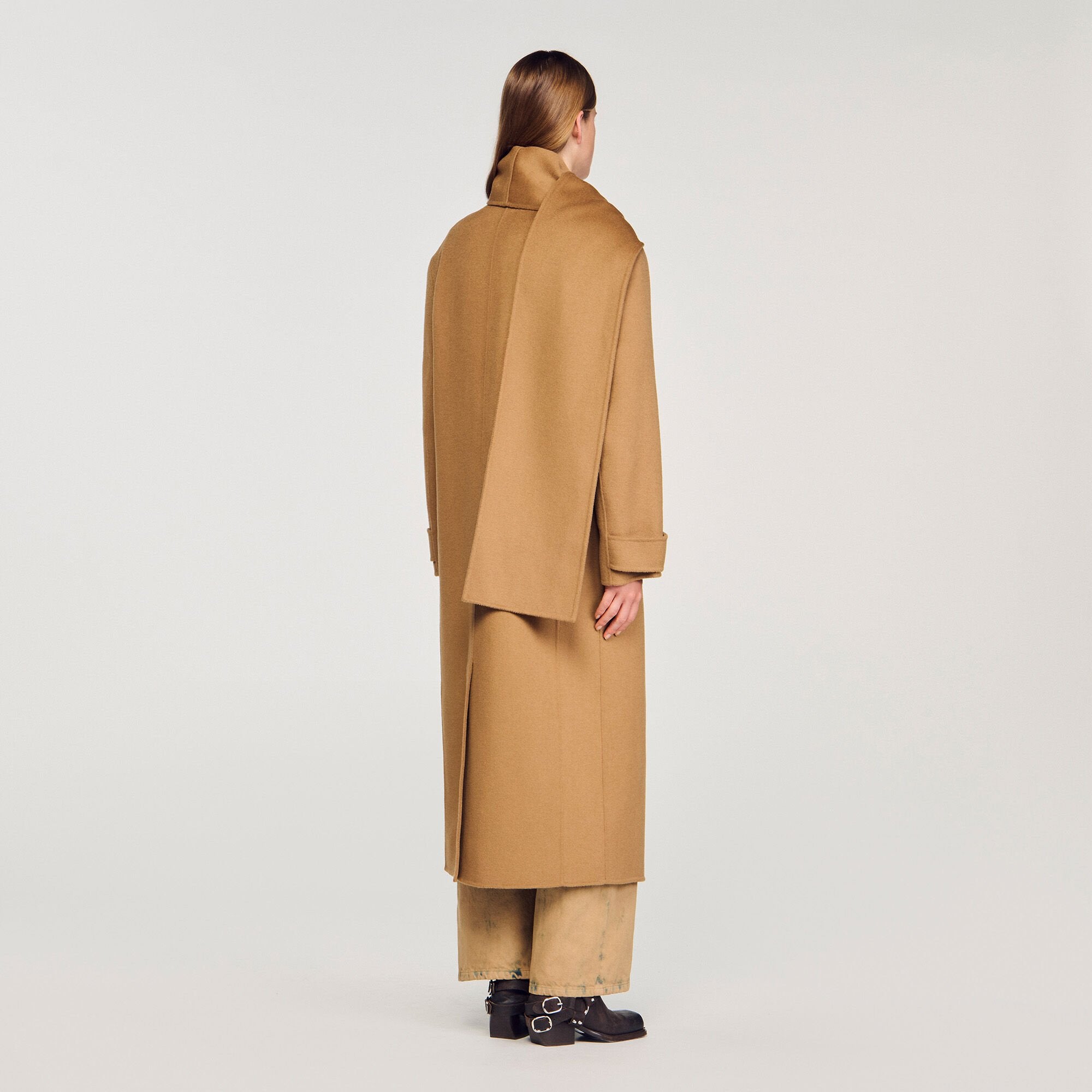 Oversized Wool Coat Camel Sandro Women