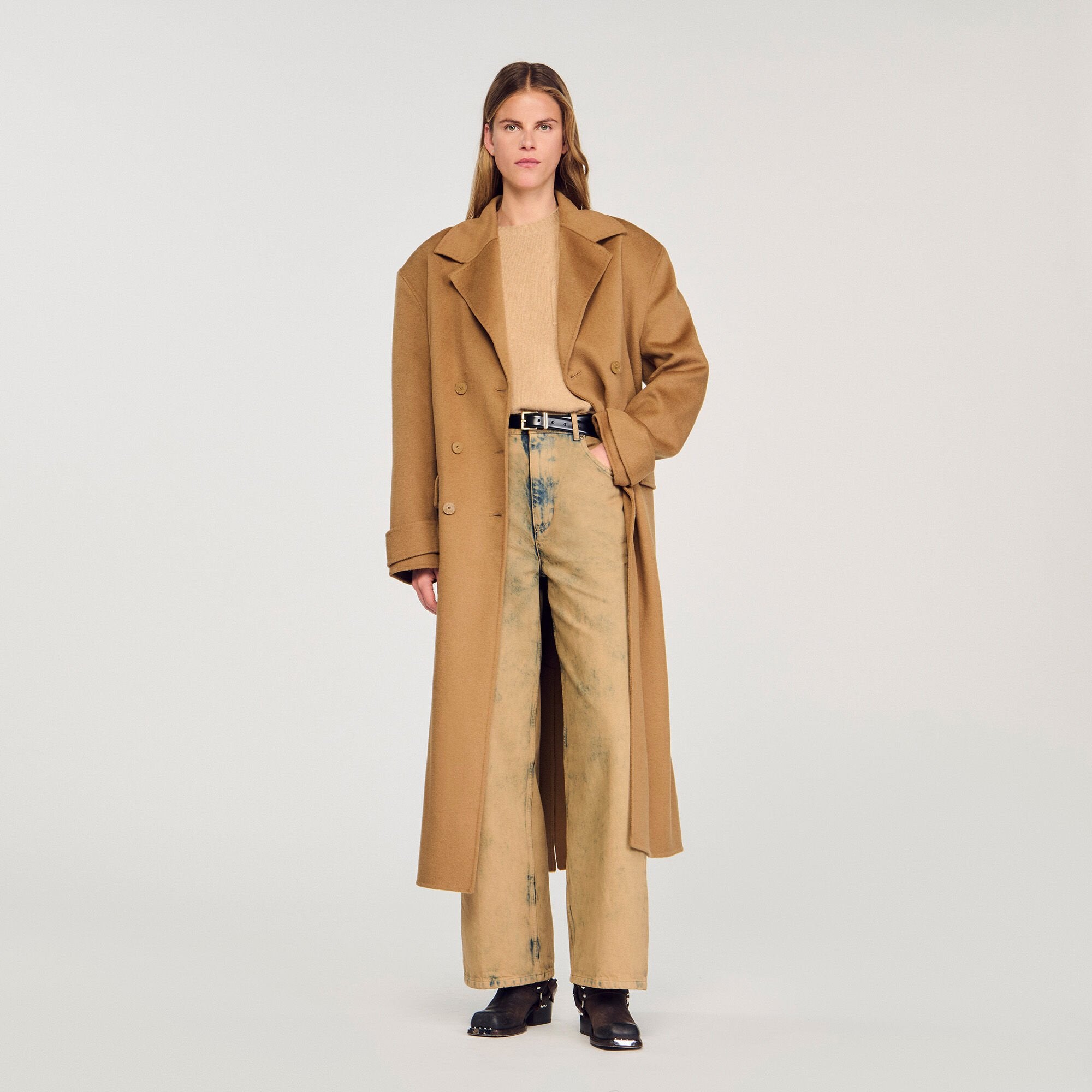 Oversized Wool Coat Camel Sandro Women
