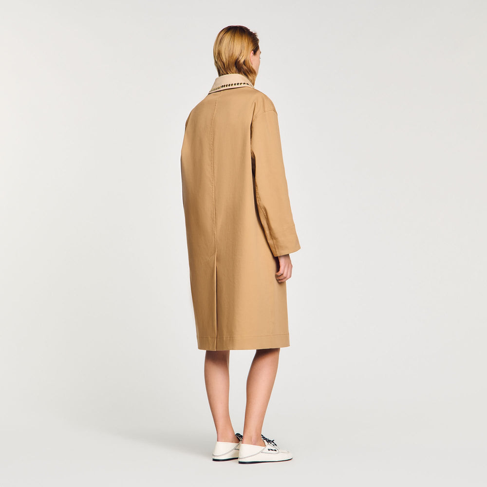 Trench coat with rhinestone collar Camel Sandro Women