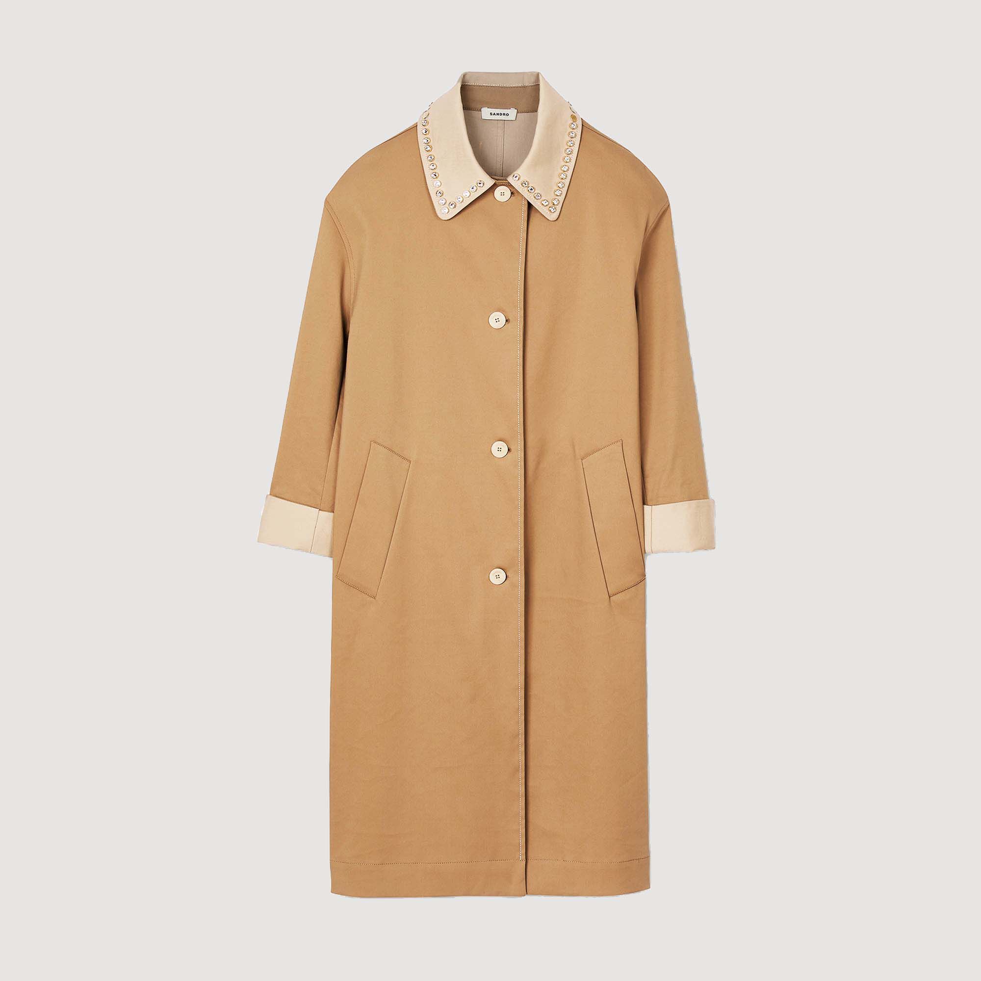Trench coat with rhinestone collar Camel Sandro Women