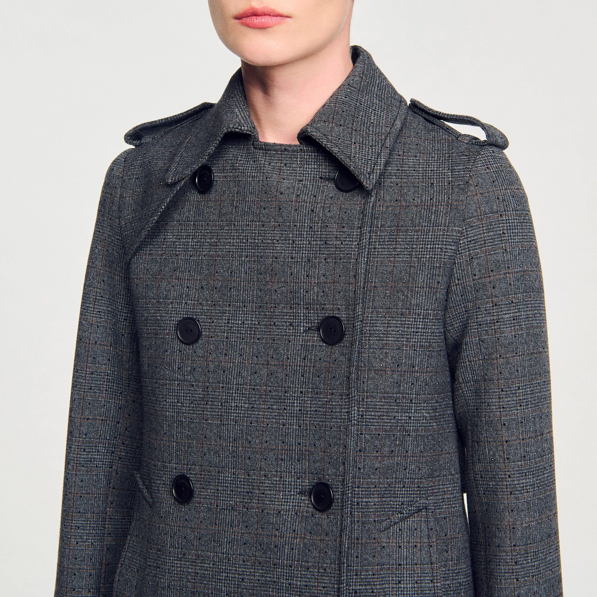 Rhinestone trench coat Grey / Brown Sandro Women