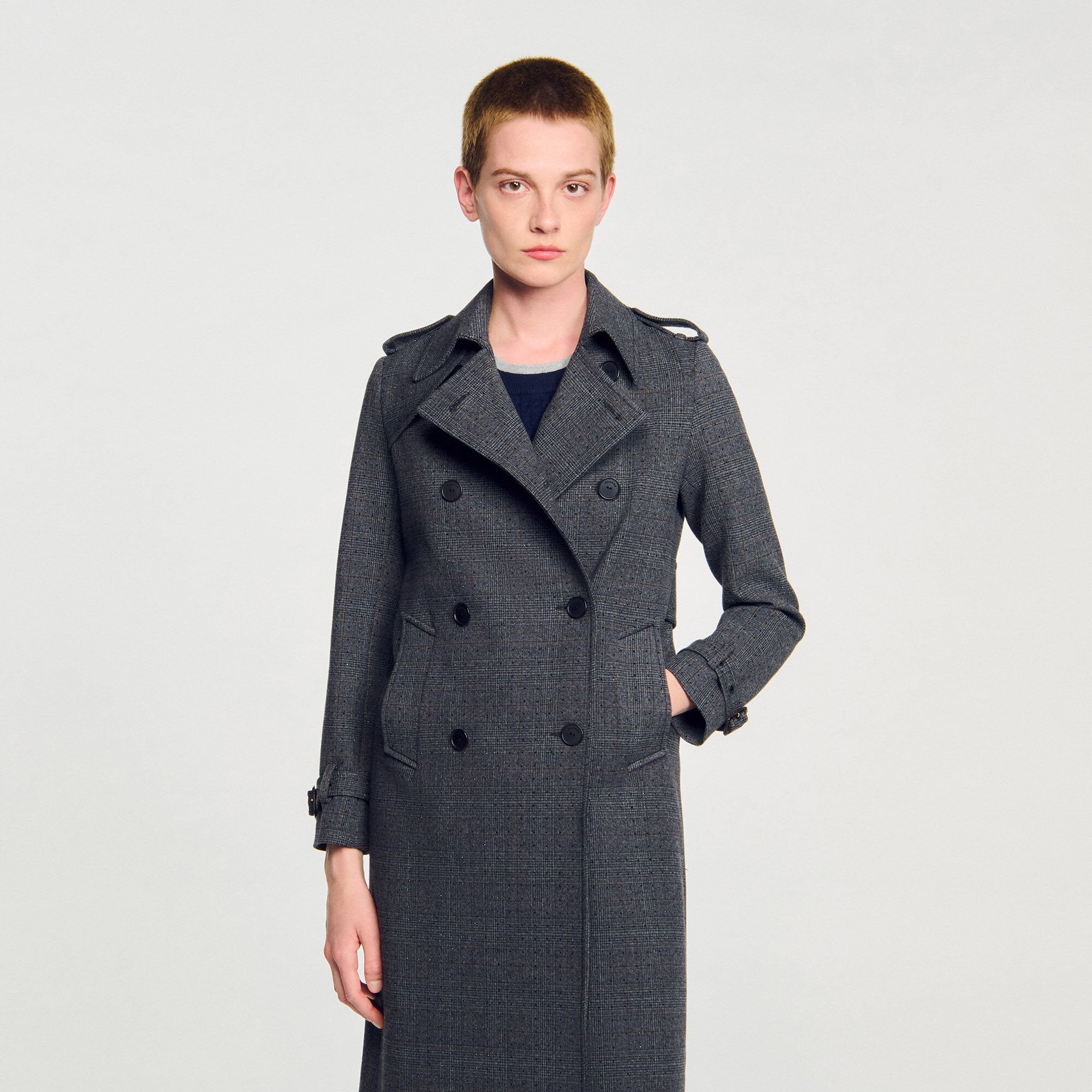 Rhinestone trench coat Grey / Brown Sandro Women