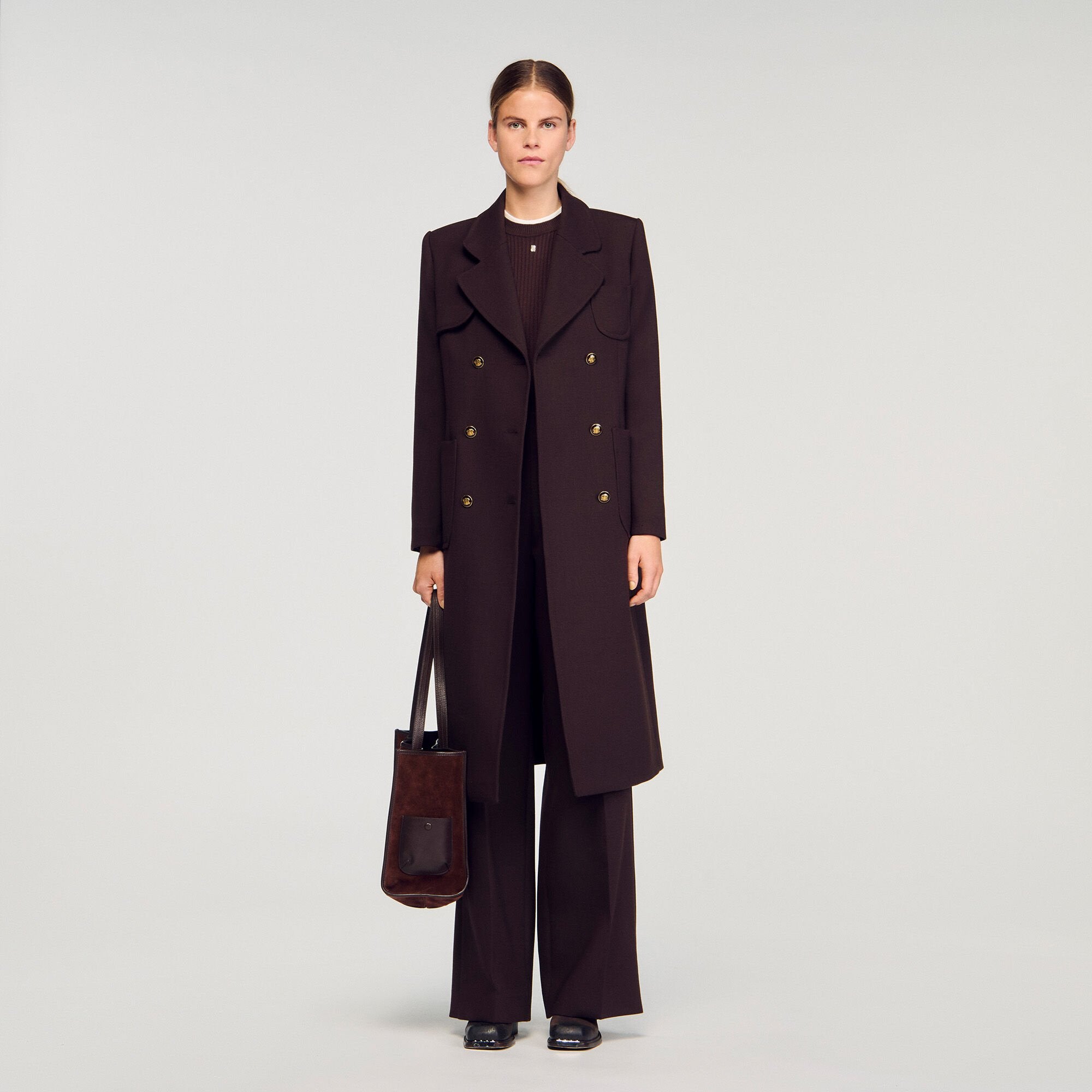 Long double-breasted coat Brown Sandro Women