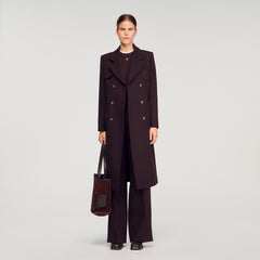 Long double-breasted coat Brown Sandro Women