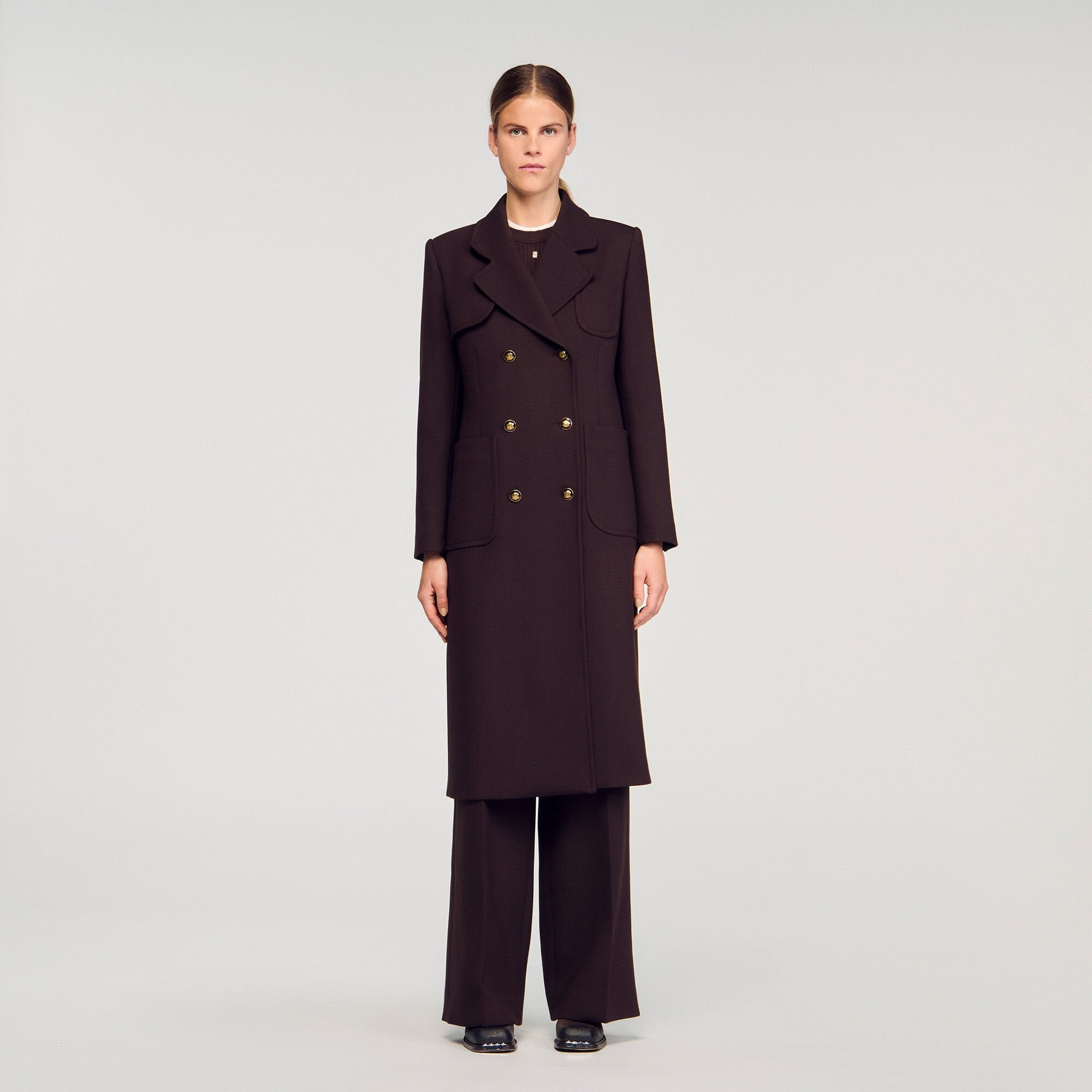 Long double-breasted coat Brown Sandro Women