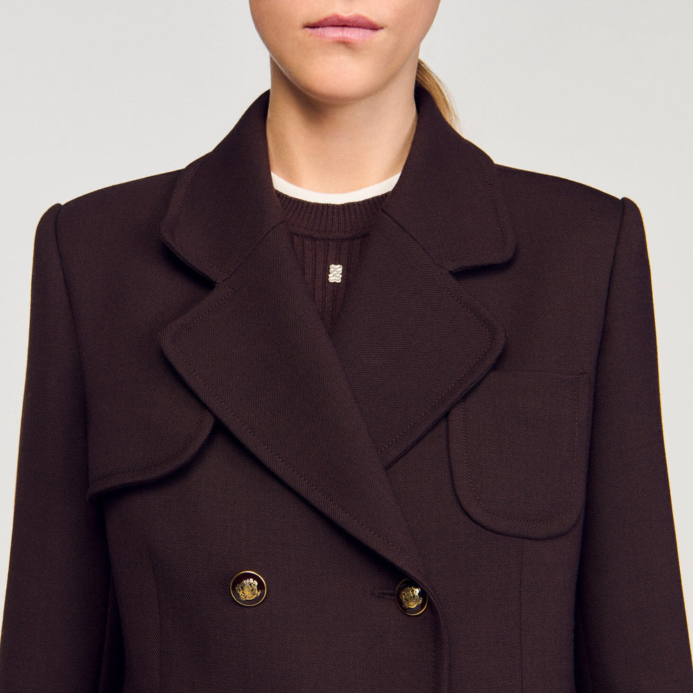 Long double-breasted coat Brown Sandro Women