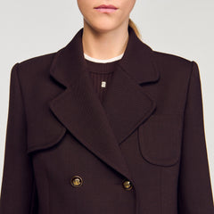 Long double-breasted coat Brown Sandro Women