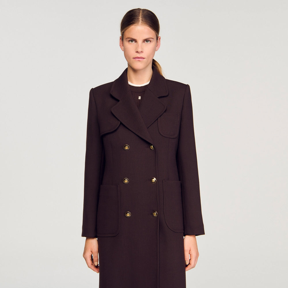 Long double-breasted coat Brown Sandro Women