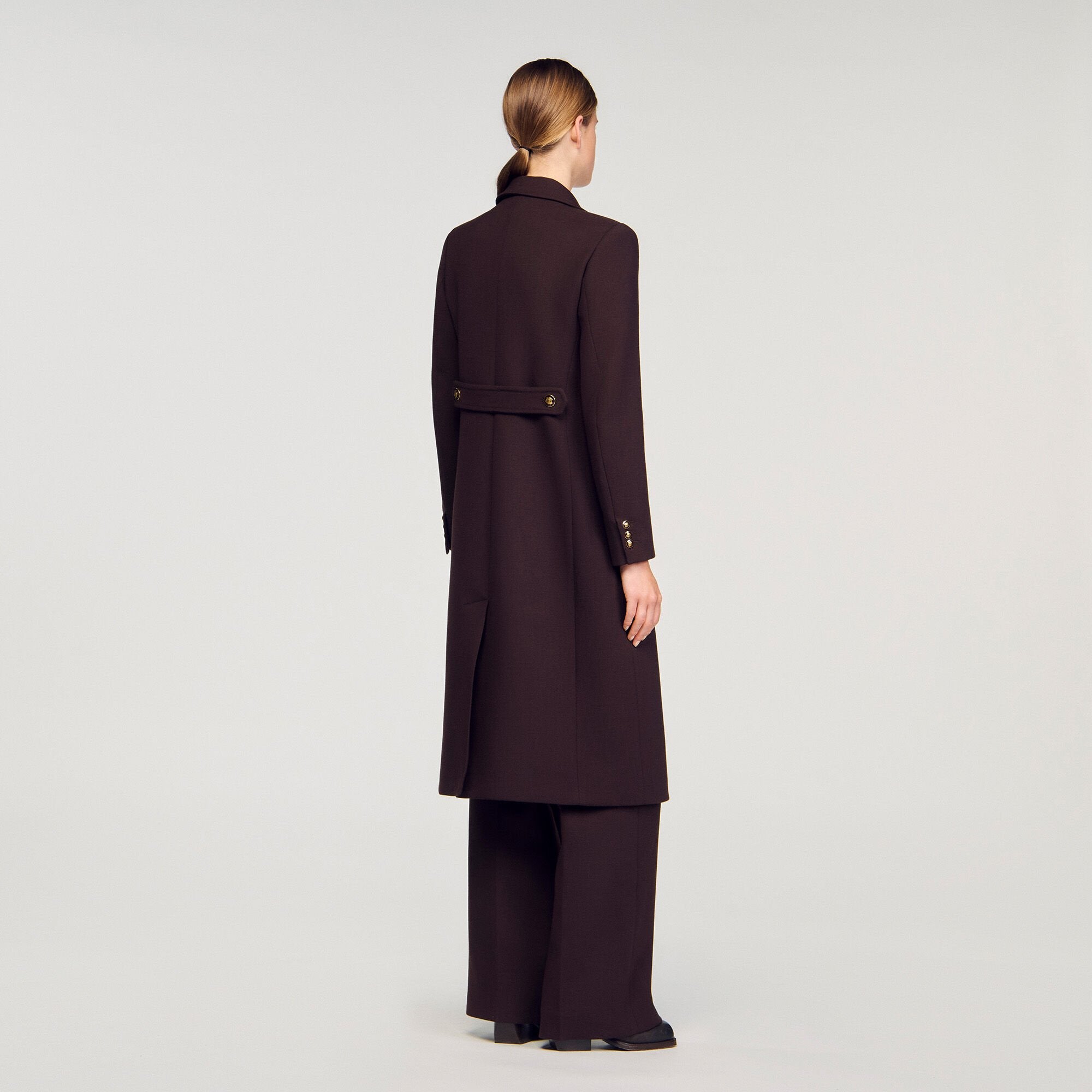 Long double-breasted coat Brown Sandro Women