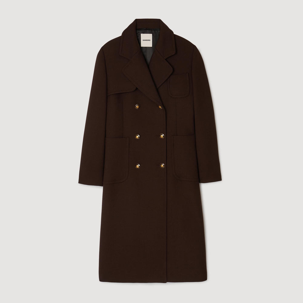 Long double-breasted coat Brown Sandro Women