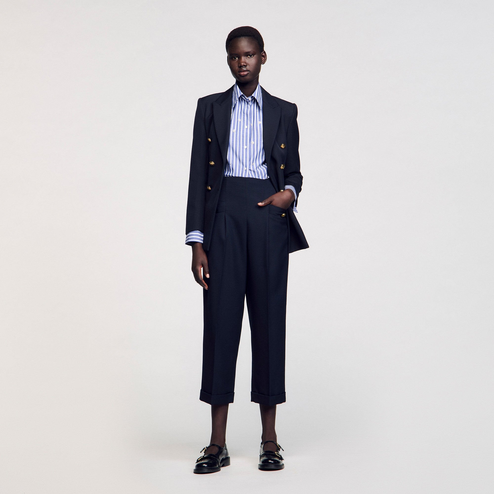 Wide legs trousers Navy Blue Sandro Women