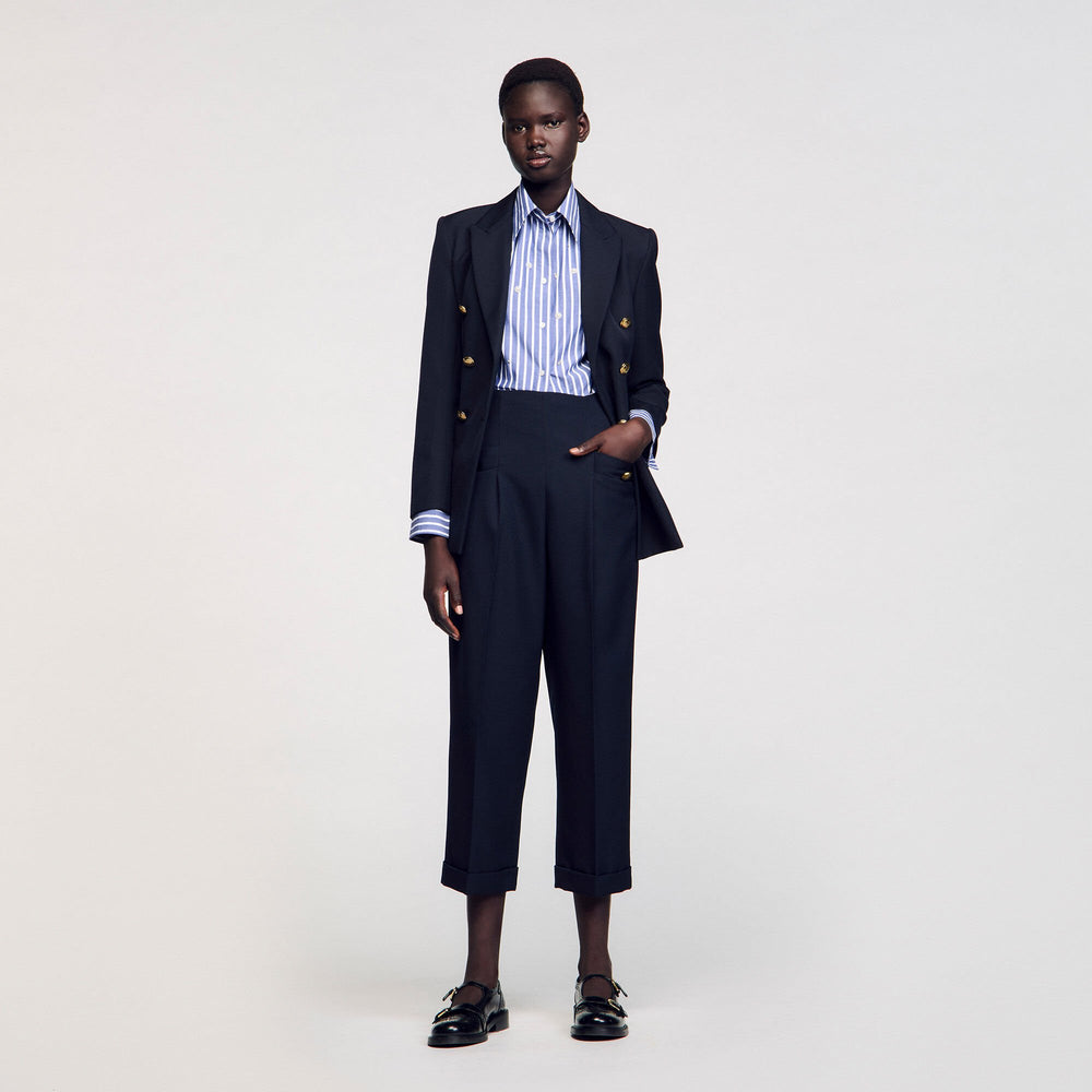 Wide legs trousers Navy Blue Sandro Women