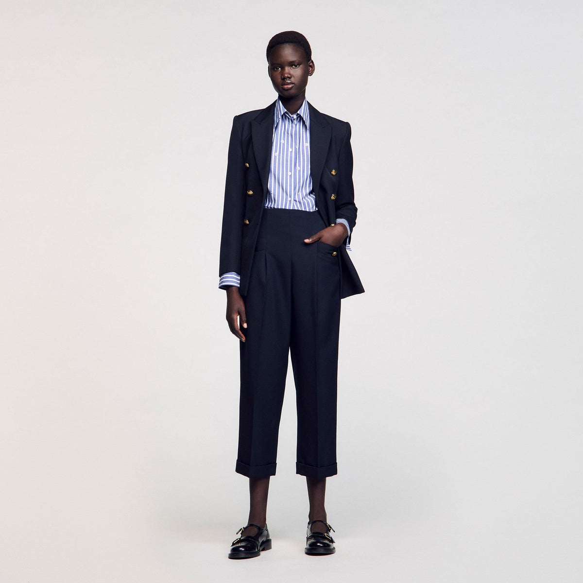 Wide legs trousers Navy Blue Sandro Women