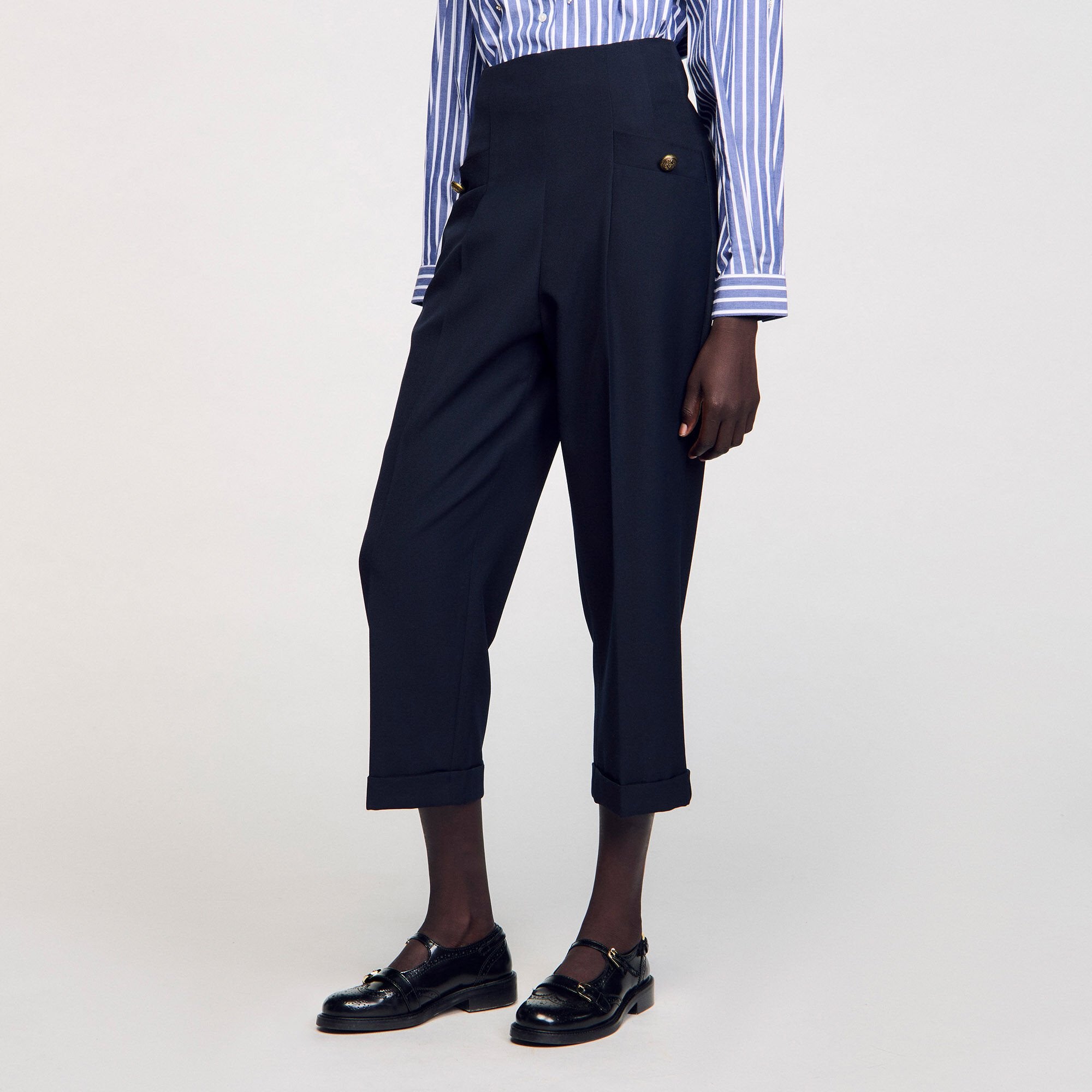Wide legs trousers Navy Blue Sandro Women