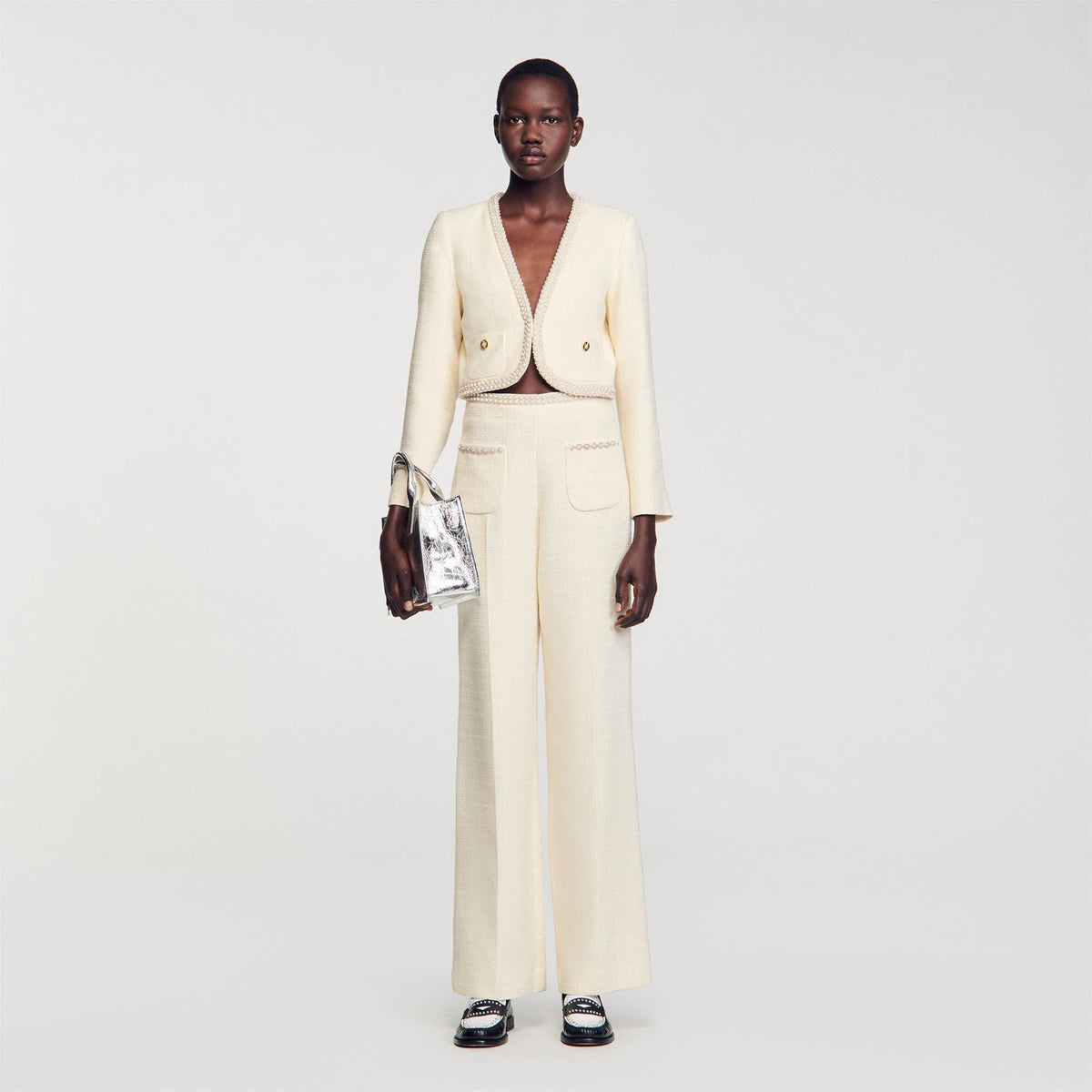 Tweed trousers Ecru Sandro Women