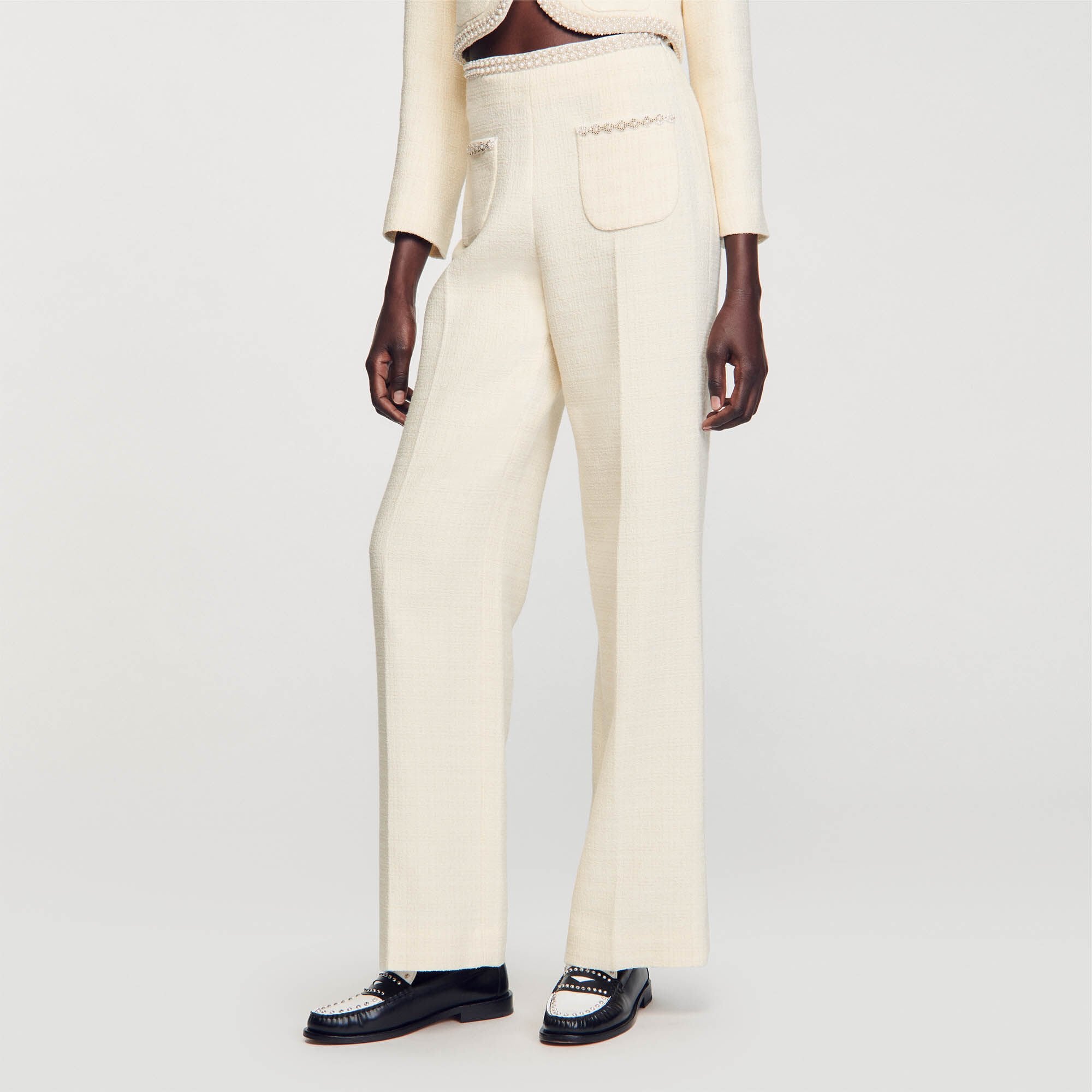 Tweed trousers Ecru Sandro Women