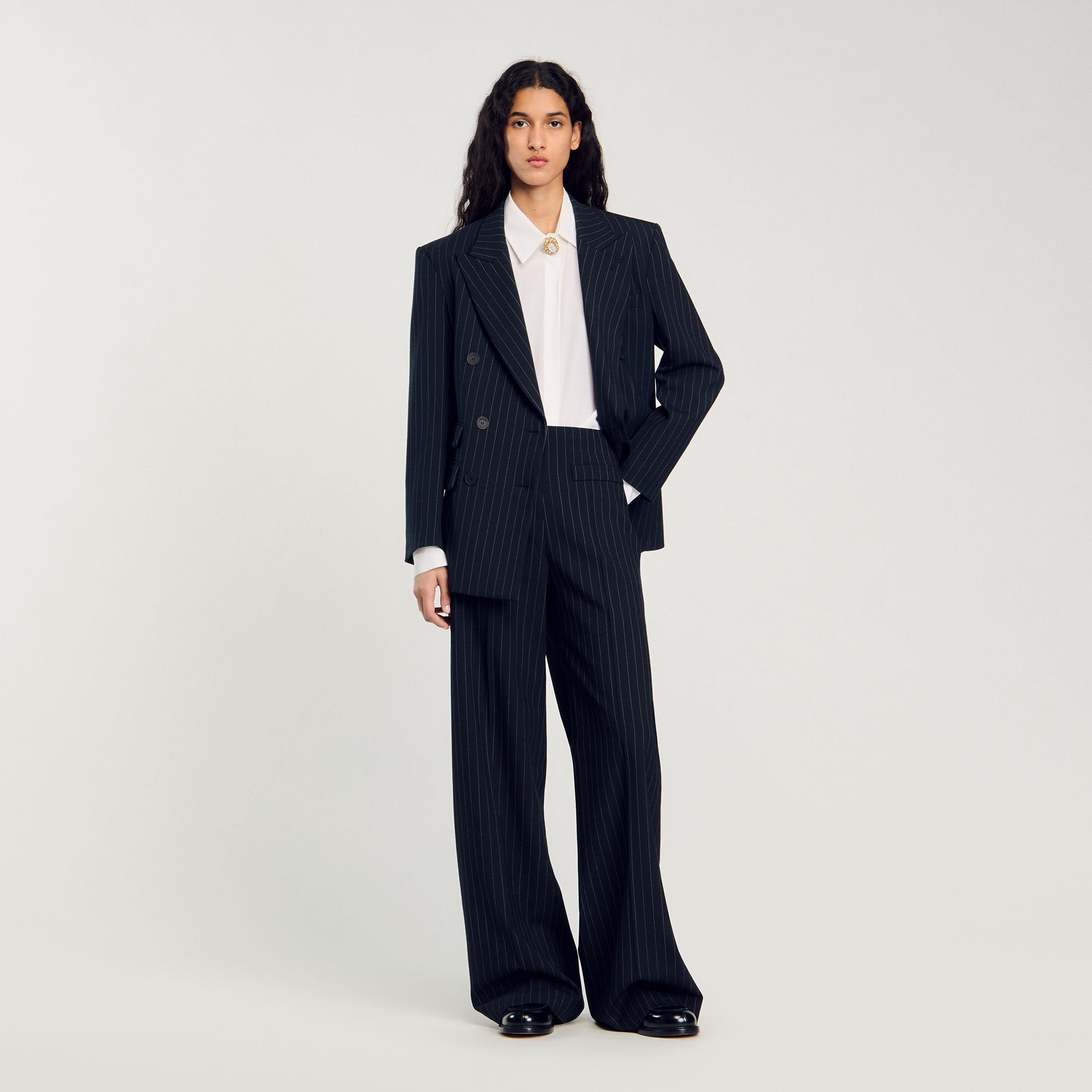 Chalk-striped trousers Black Sandro Women