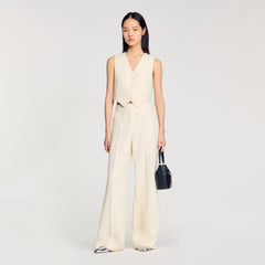 Tweed rhinestone-covered trousers Ecru Sandro Women