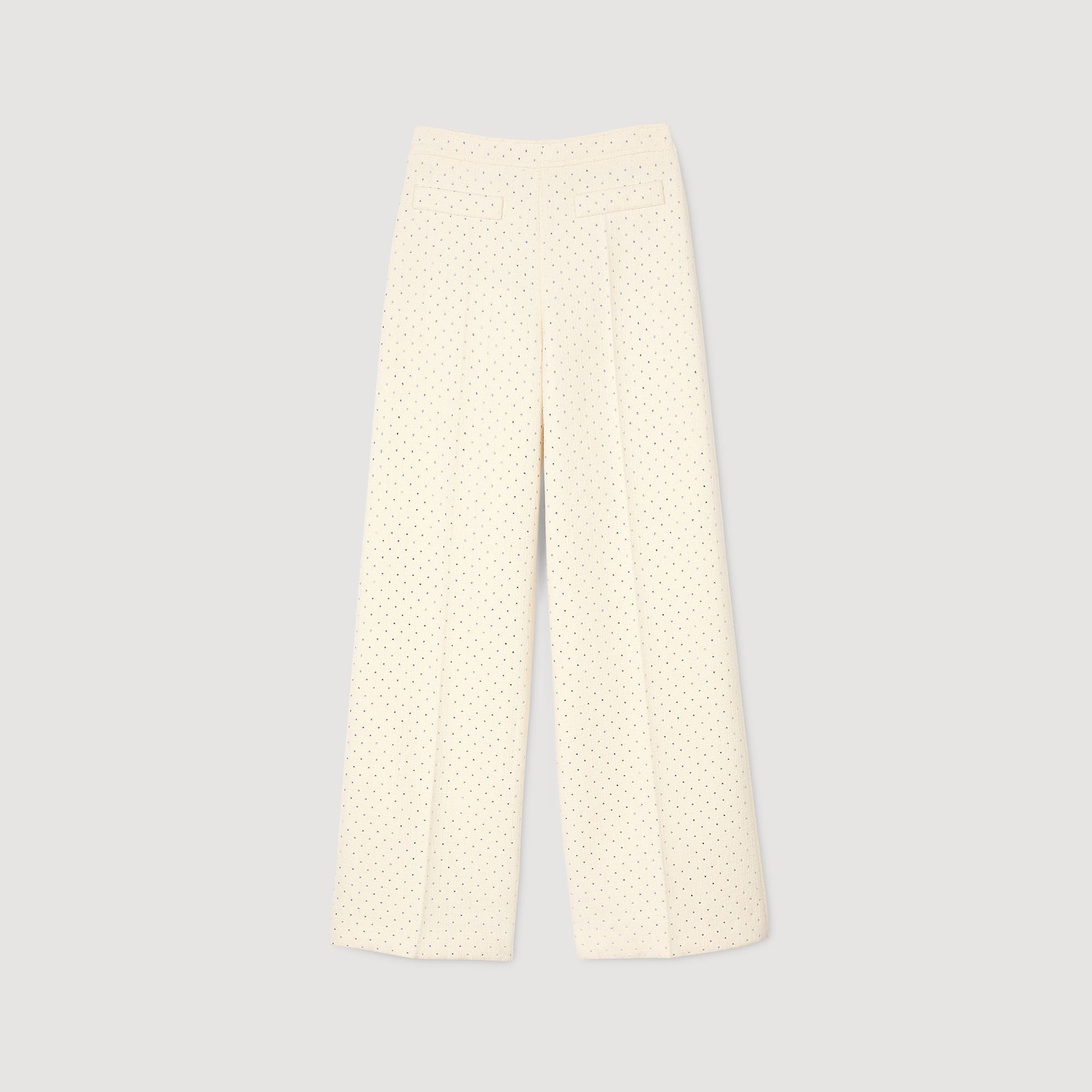 Tweed rhinestone-covered trousers Ecru Sandro Women
