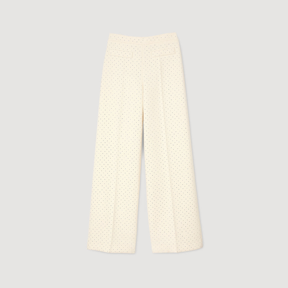 Tweed rhinestone-covered trousers Ecru Sandro Women