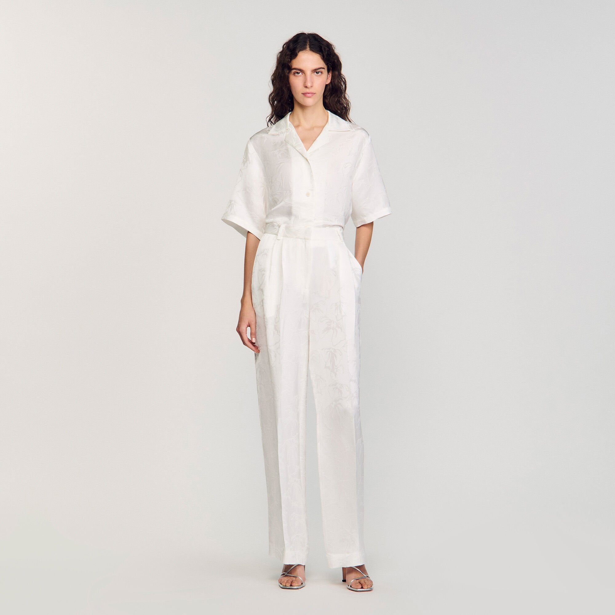 Jacquard flowers trousers White Sandro Women