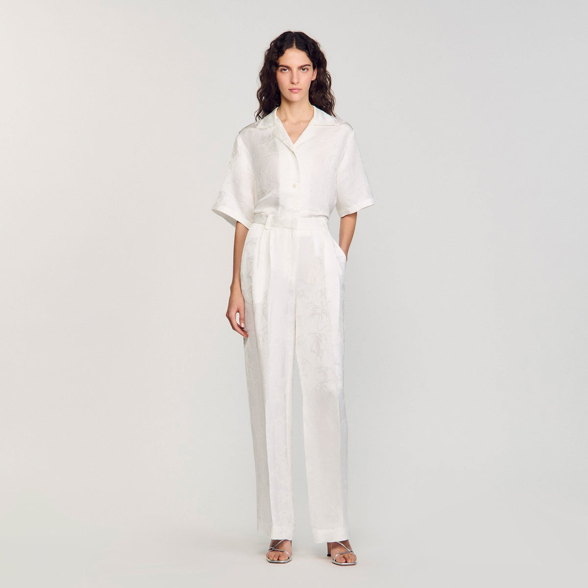 Jacquard flowers trousers White Sandro Women