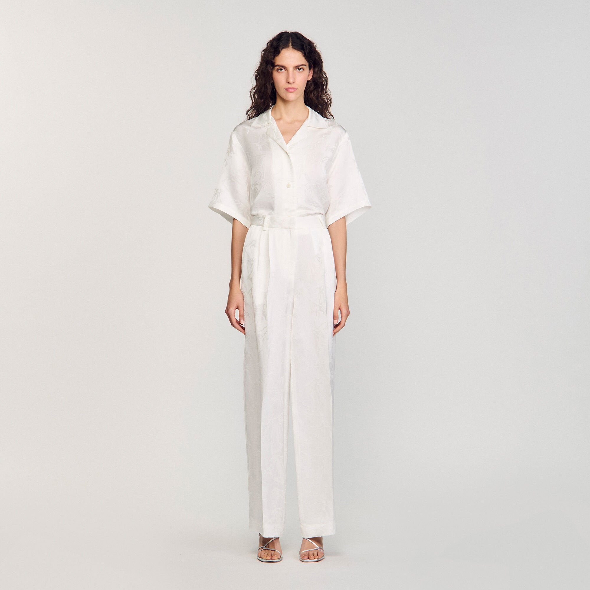 Jacquard flowers trousers White Sandro Women
