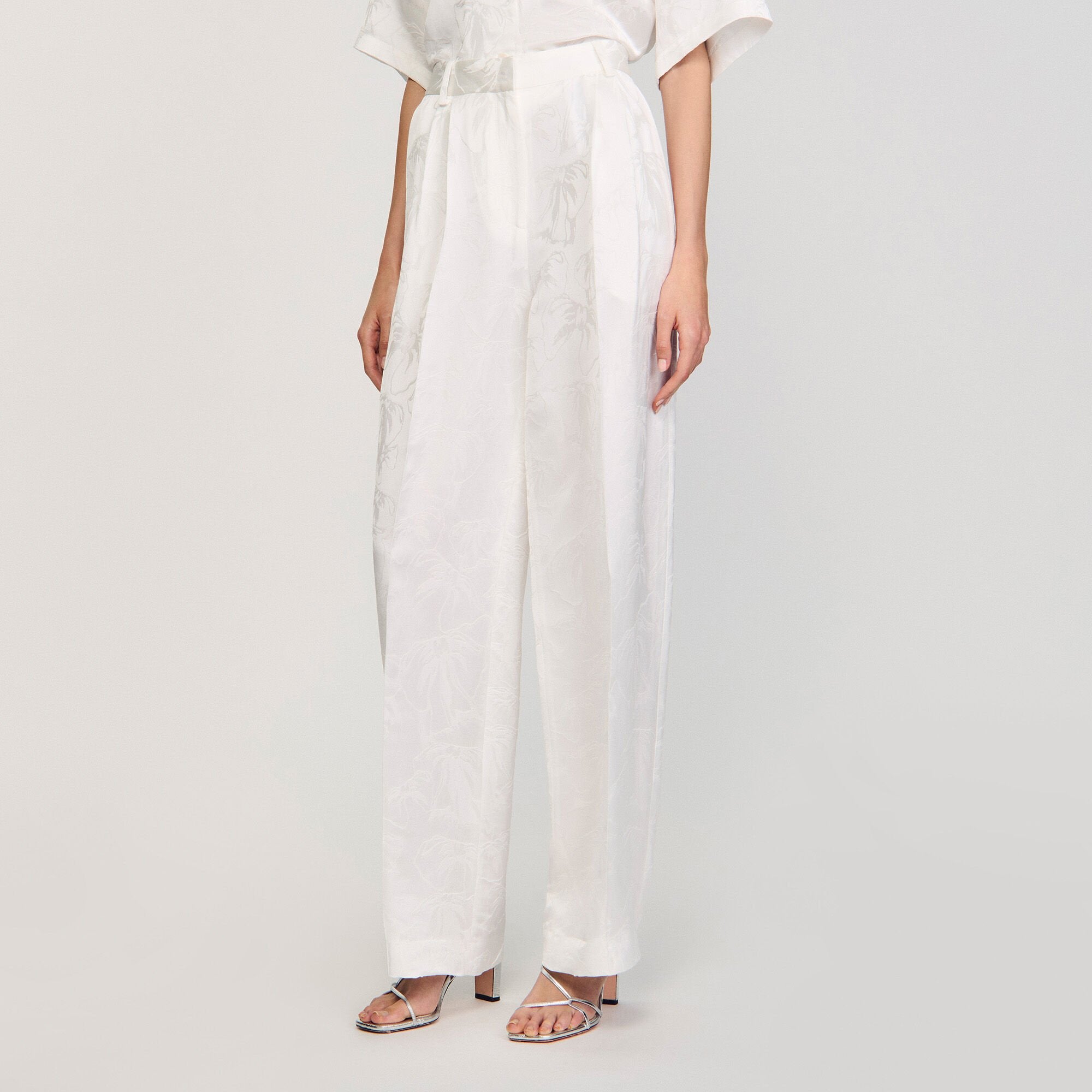 Jacquard flowers trousers White Sandro Women