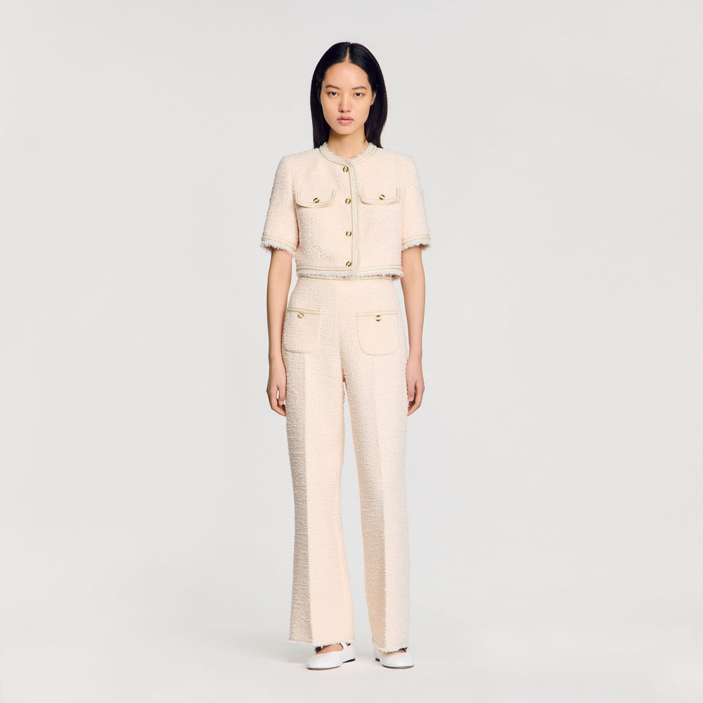 Decorative tweed trousers Ecru / Pink Sandro Women