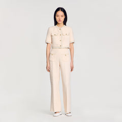 Decorative tweed trousers Ecru / Pink Sandro Women