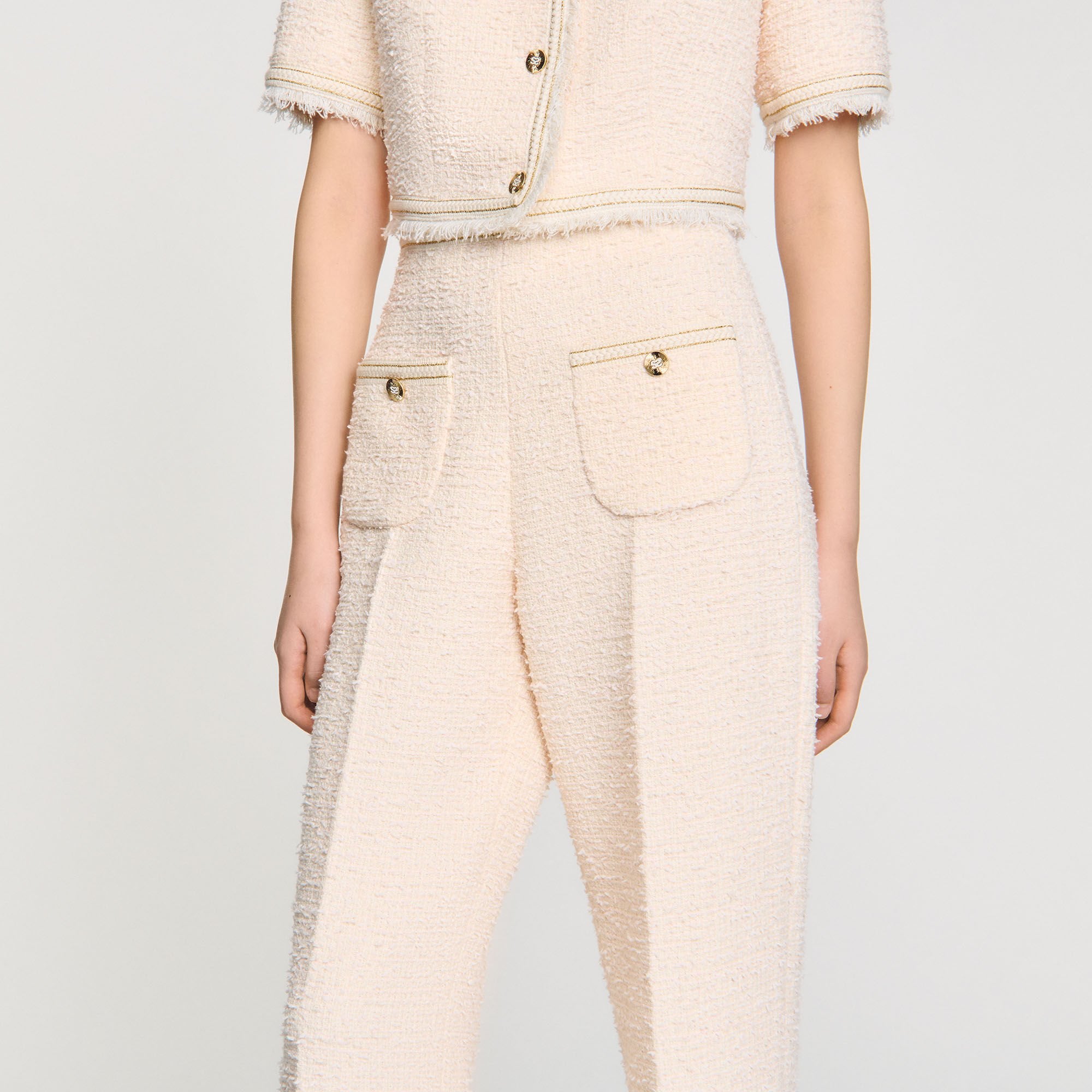 Decorative tweed trousers Ecru / Pink Sandro Women