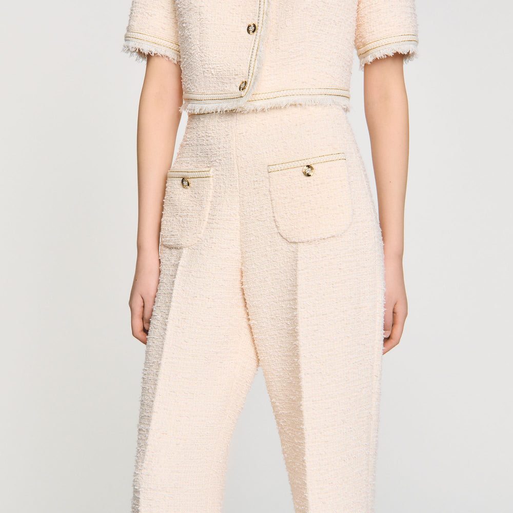 Decorative tweed trousers Ecru / Pink Sandro Women