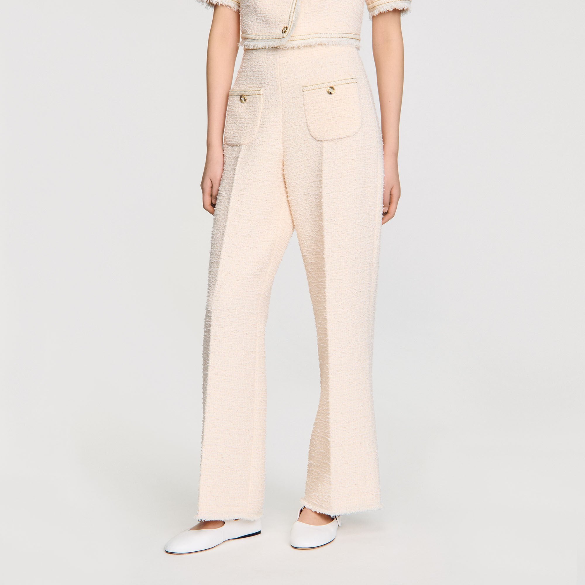 Decorative tweed trousers Ecru / Pink Sandro Women