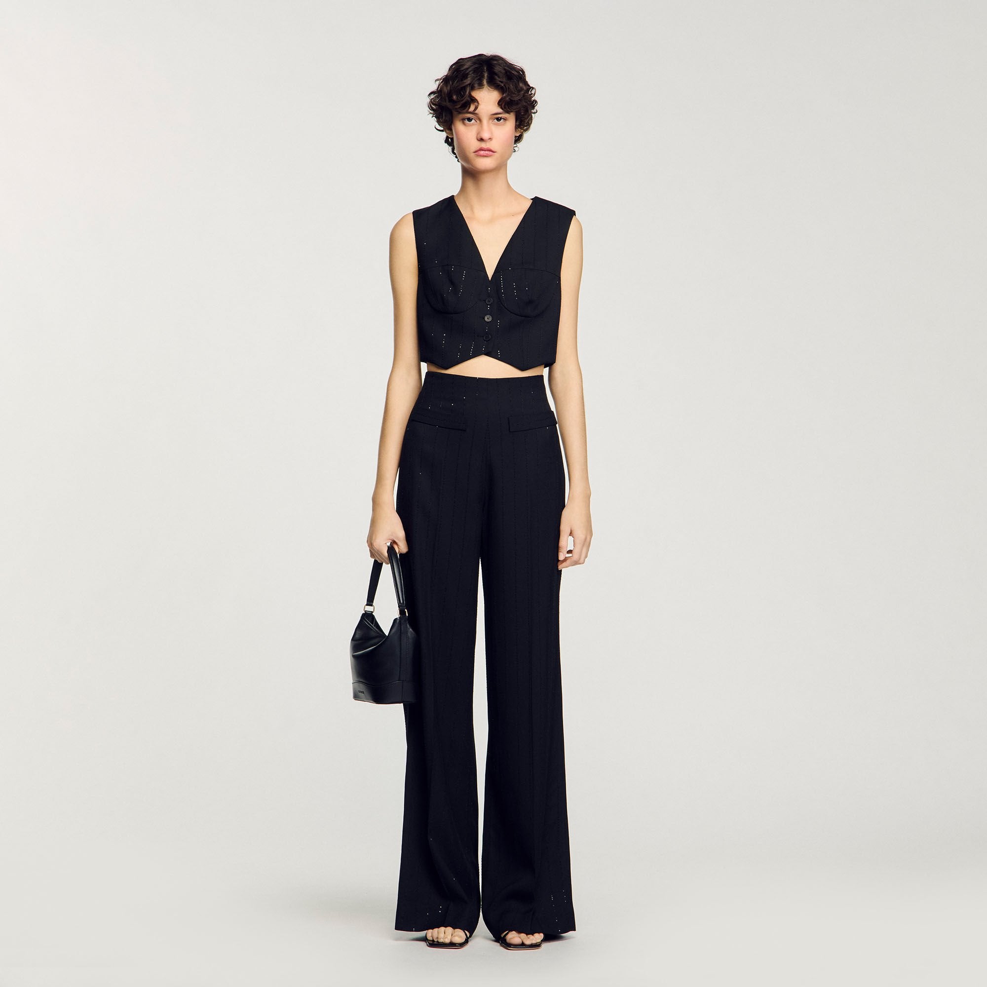 Sequinned suit trousers Black Sandro Women