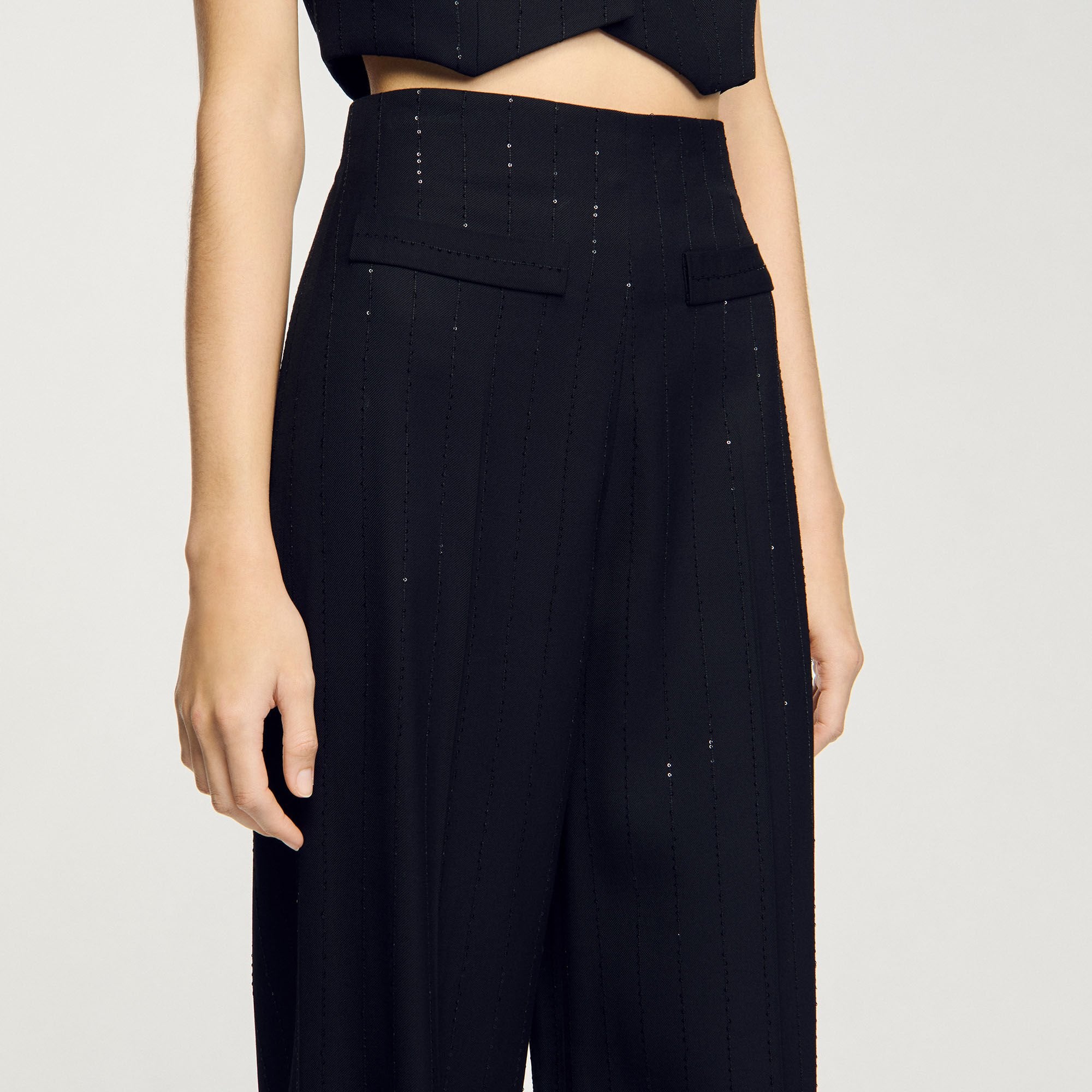 Sequinned suit trousers Black Sandro Women