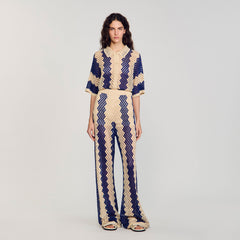 Two-tone open weave pants Blue / Ecru Sandro Women