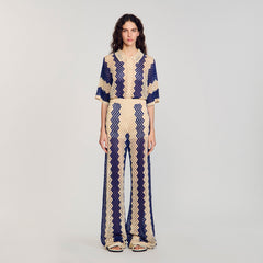 Two-tone open weave pants Blue / Ecru Sandro Women