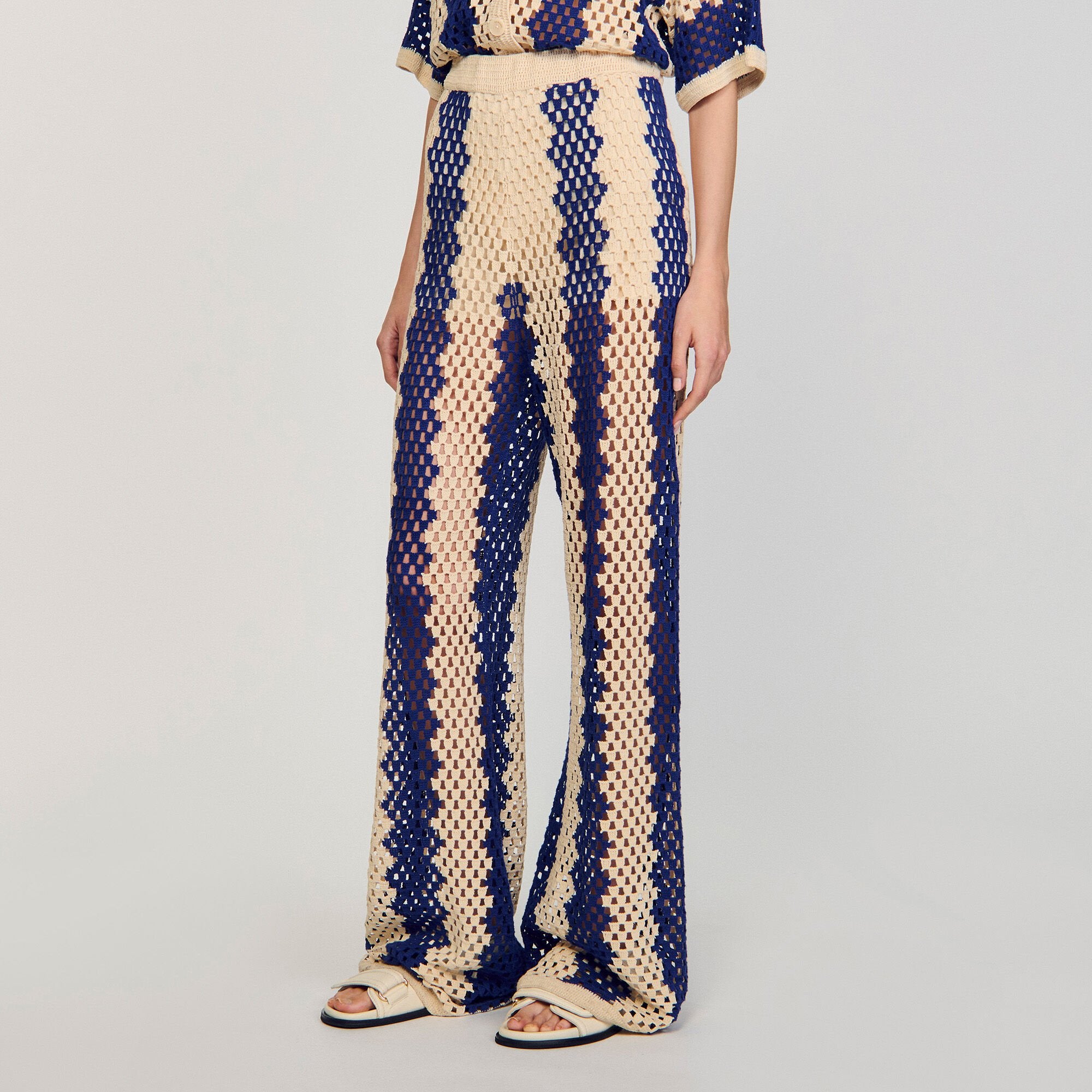 Two-tone open weave pants Blue / Ecru Sandro Women