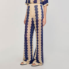 Two-tone open weave pants Blue / Ecru Sandro Women