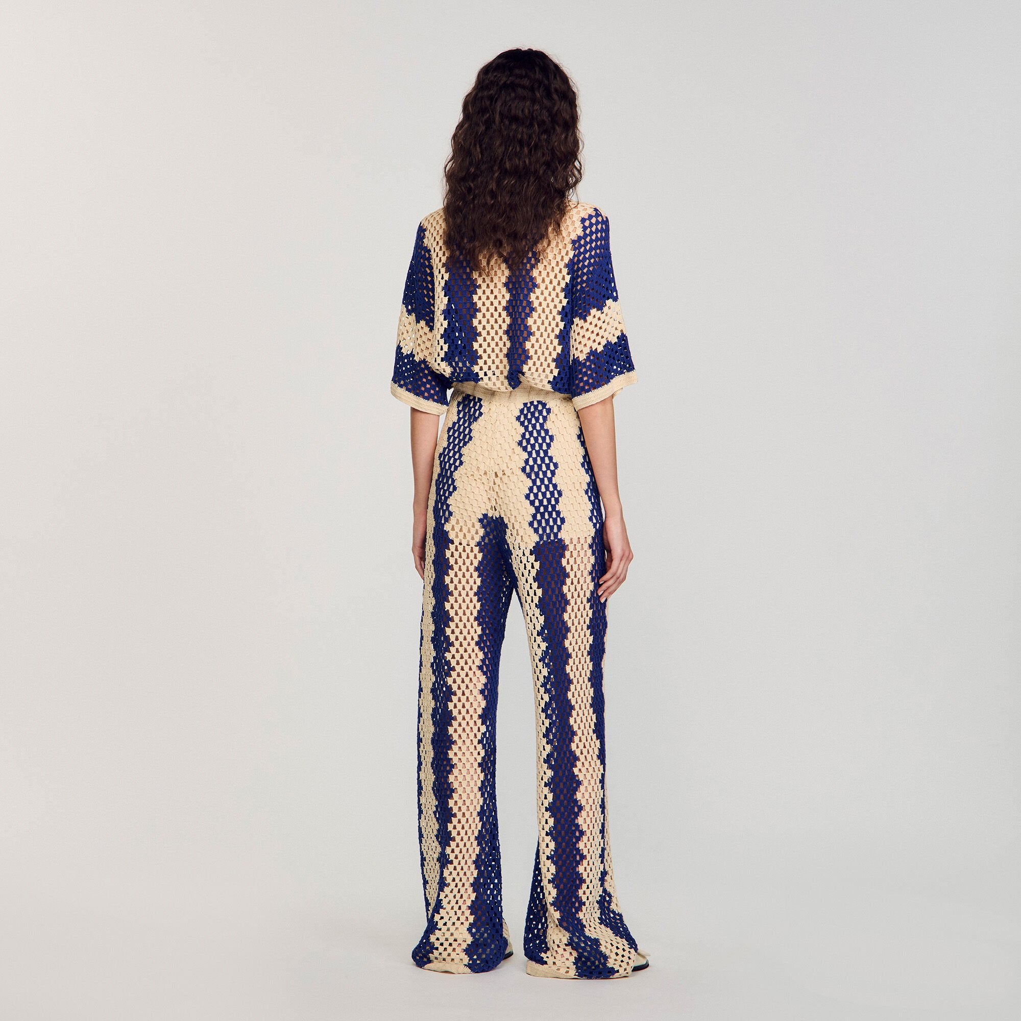 Two-tone open weave pants Blue / Ecru Sandro Women