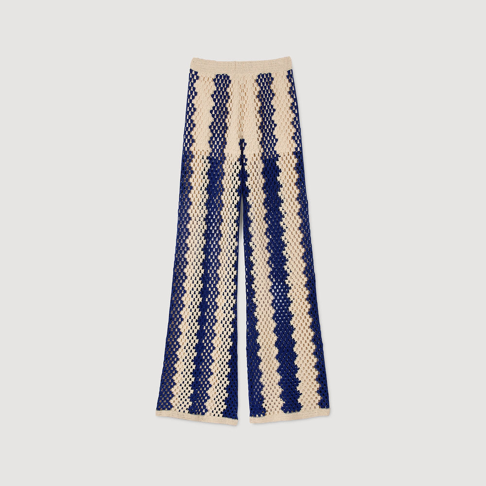 Two-tone open weave pants Blue / Ecru Sandro Women